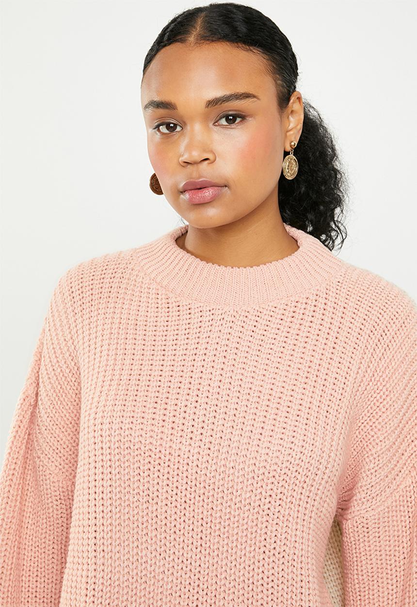 Missguided - Colour block splice crew neck jumper - pink & beige