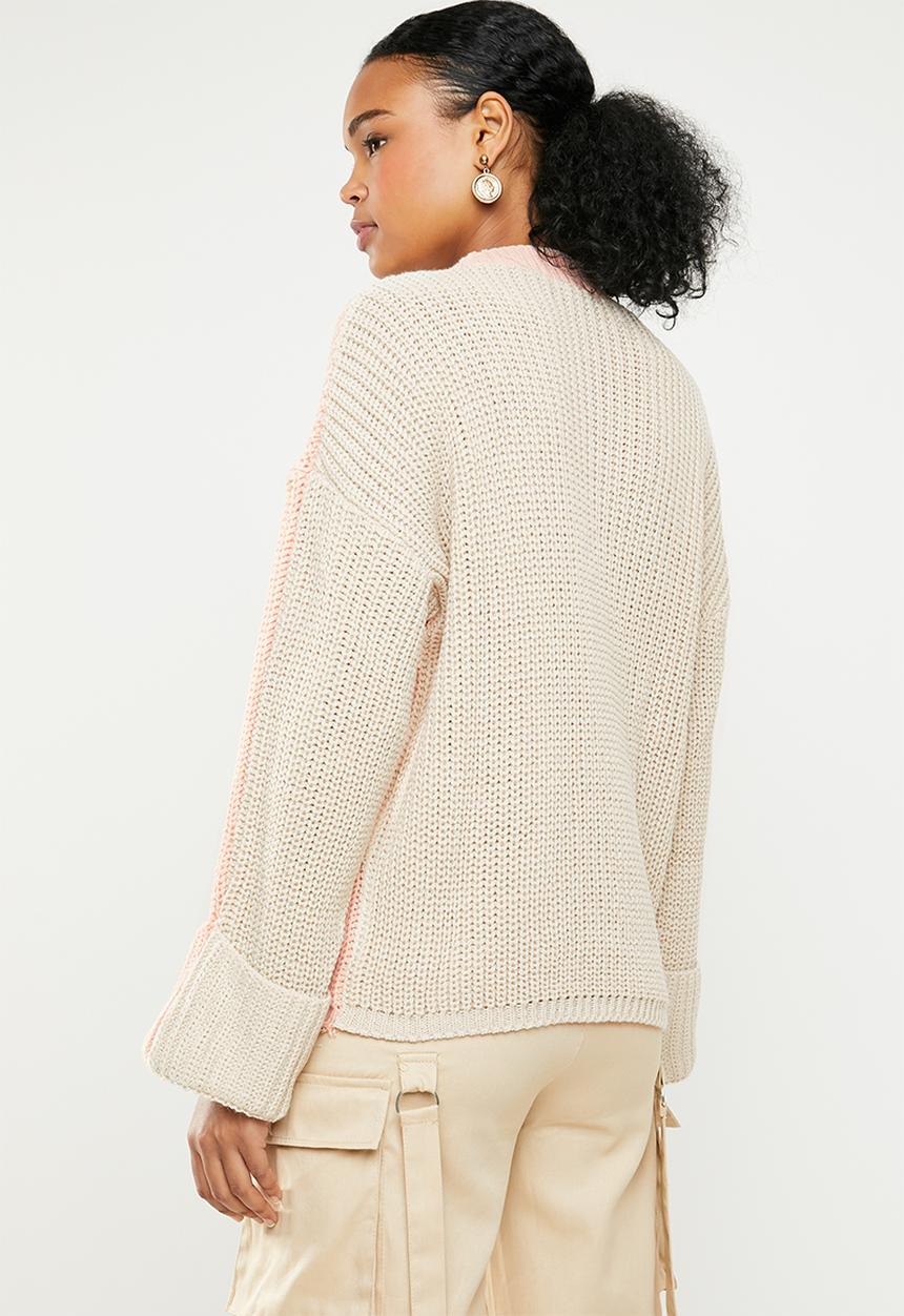 Missguided - Colour block splice crew neck jumper - pink & beige