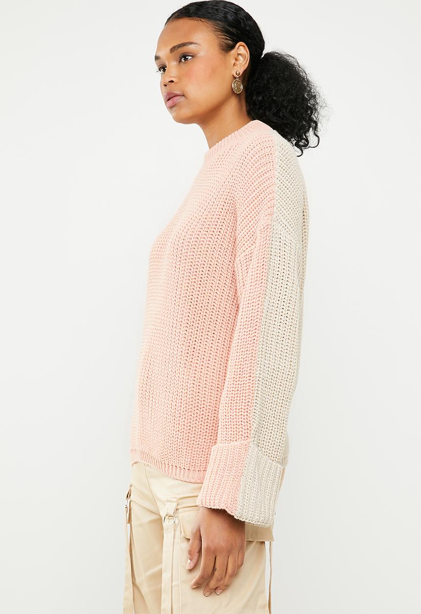 Missguided - Colour block splice crew neck jumper - pink & beige