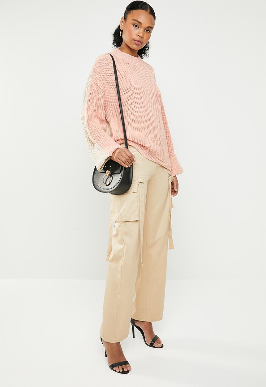 Missguided - Colour block splice crew neck jumper - pink & beige