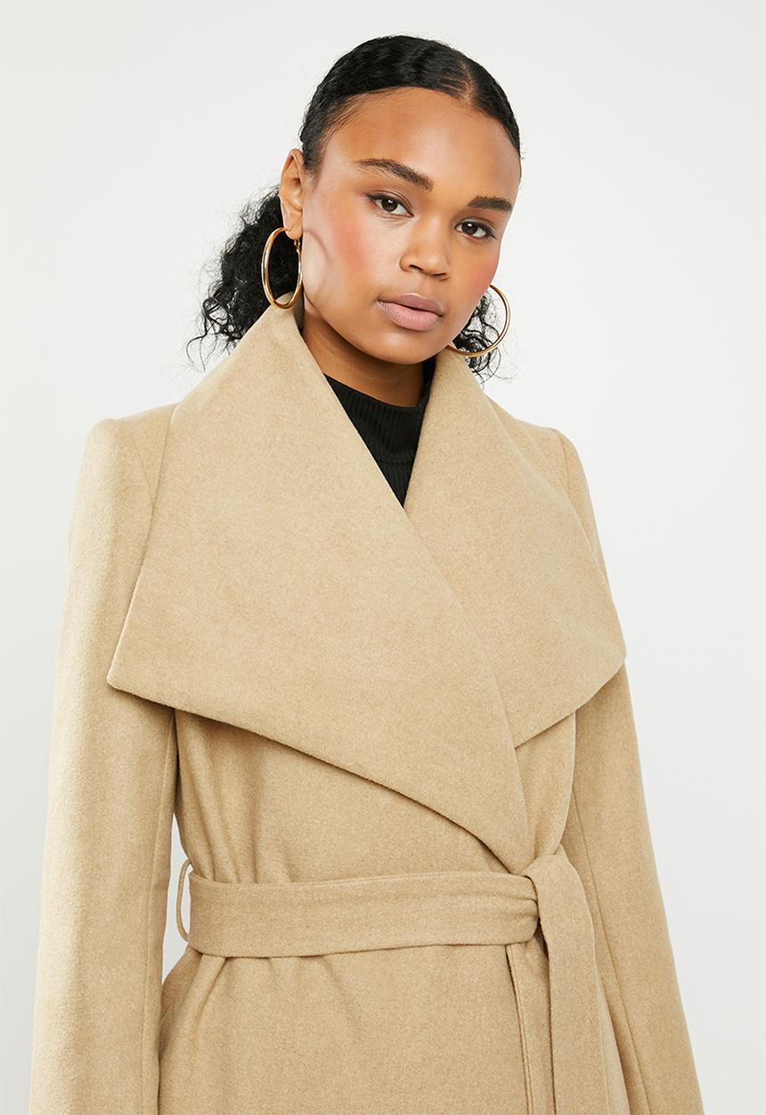 Missguided - Belted waterfall coat - camel
