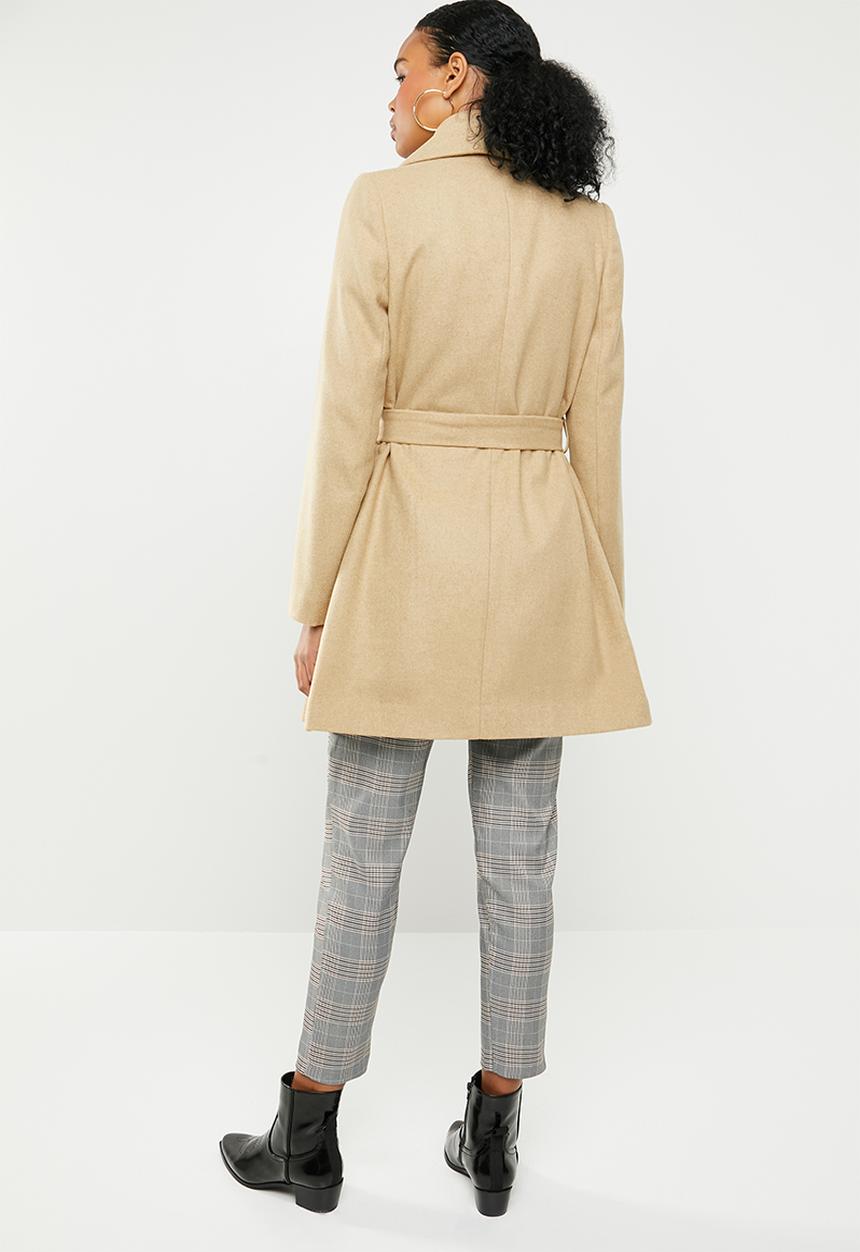 Missguided - Belted waterfall coat - camel