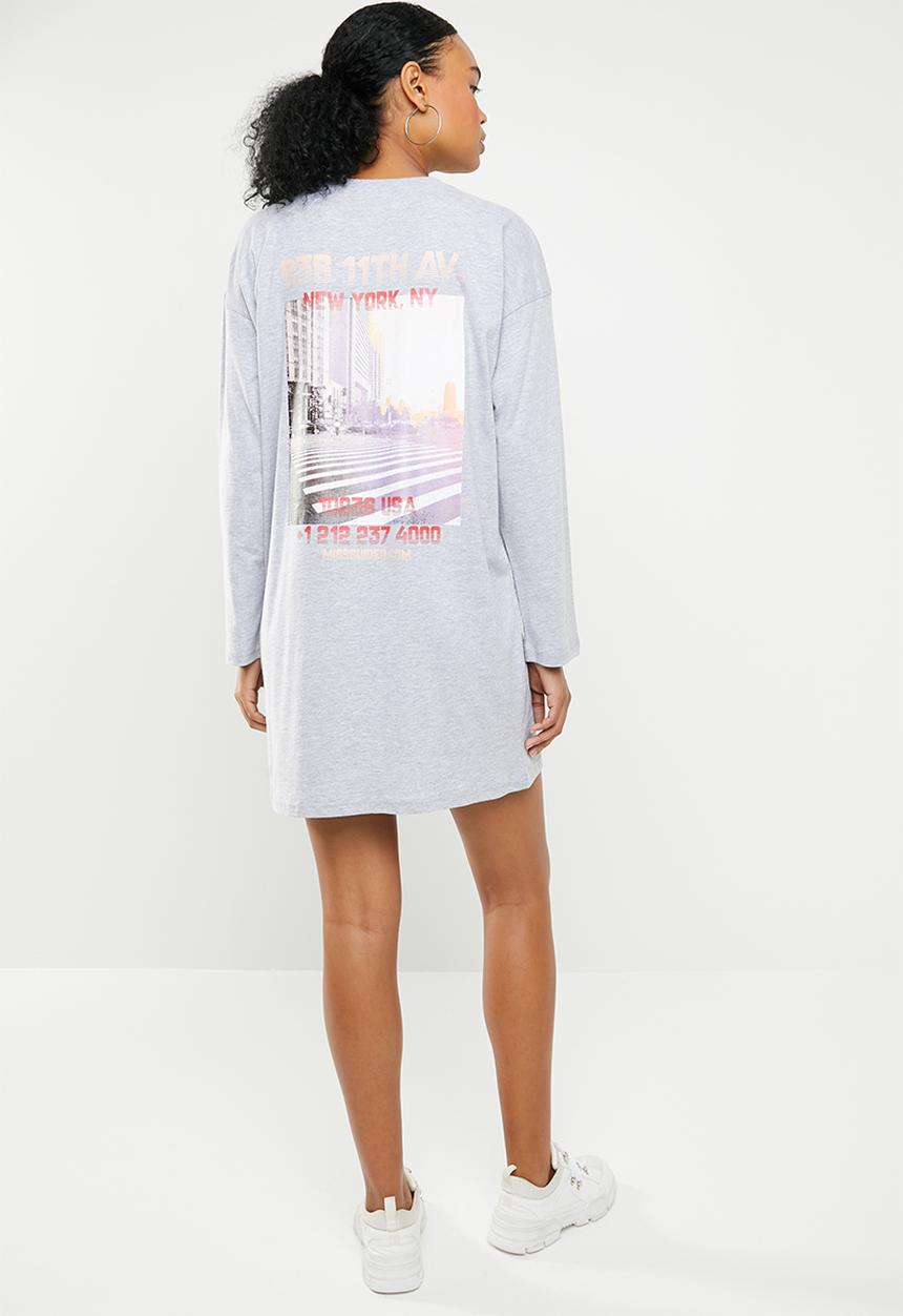 Missguided - Oversized long sleeve T-shirt dress 11th ave - grey