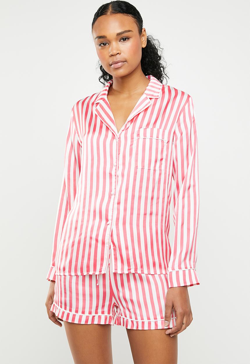 Missguided - Stripe long sleeve short pyjama set - red & white 