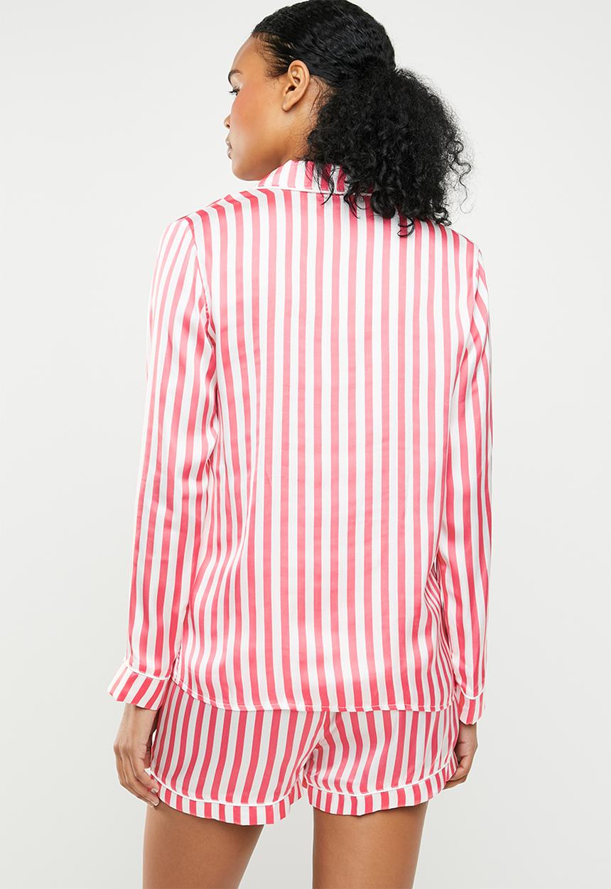 Missguided - Stripe long sleeve short pyjama set - red & white 