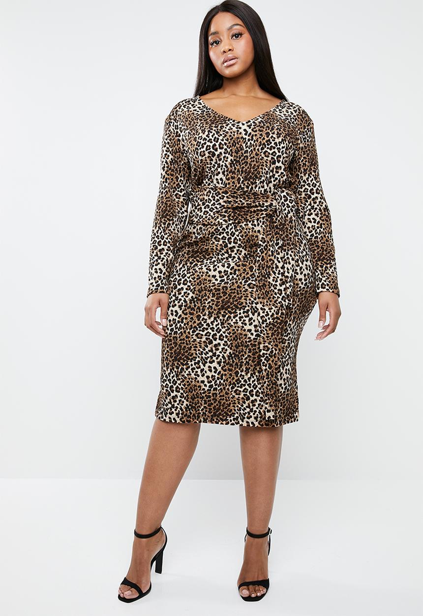 Superbalist - V-neck tie front midi dress - animal