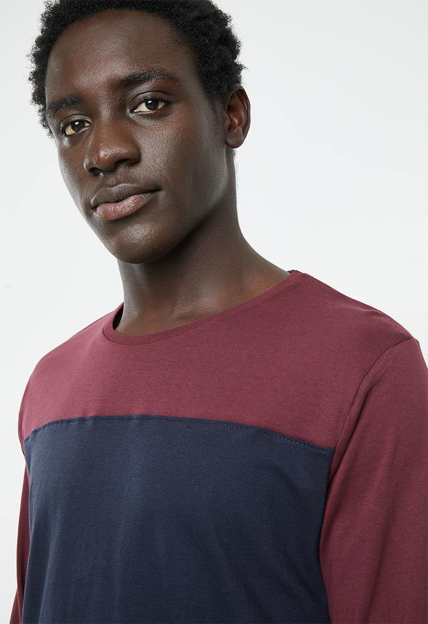 Brave Soul - Brosna tee - burgundy & navy