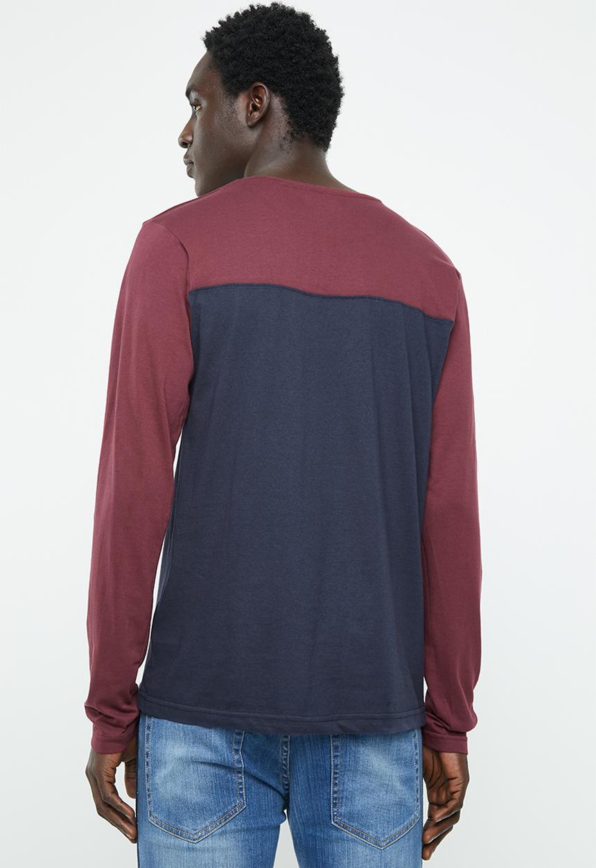 Brave Soul - Brosna tee - burgundy & navy