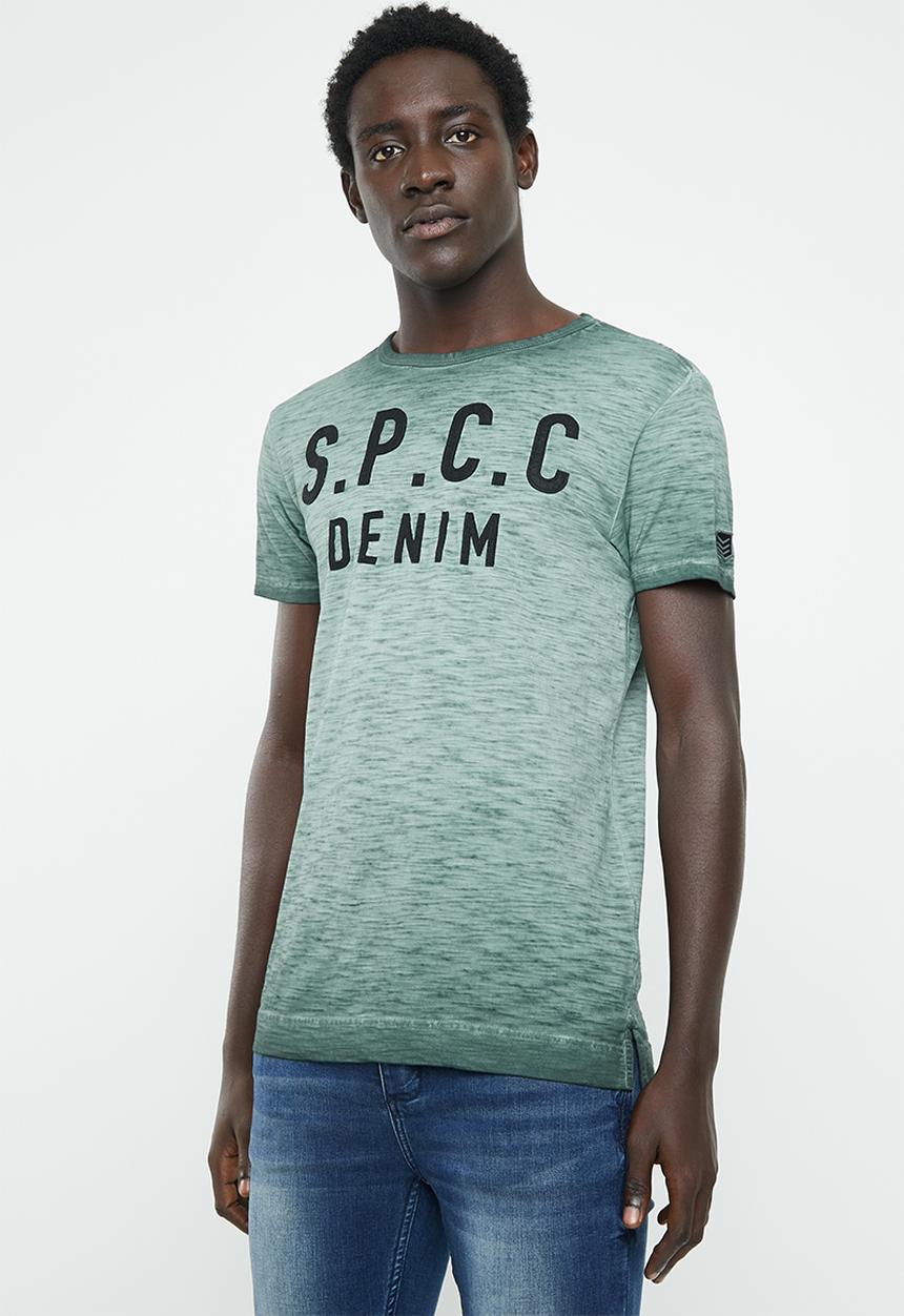 S.P.C.C - Dirty dye shadow stripe tee with applique - green