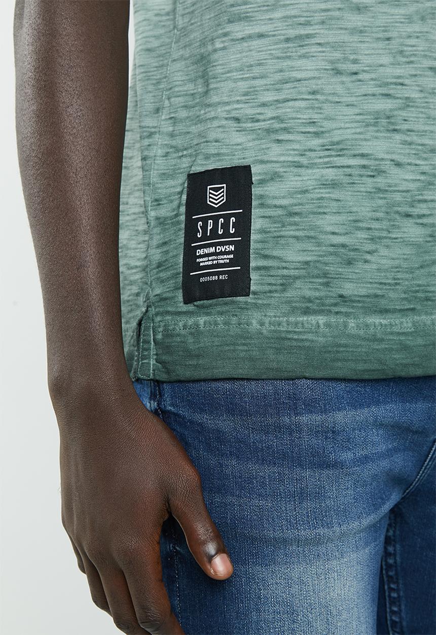 S.P.C.C - Dirty dye shadow stripe tee with applique - green