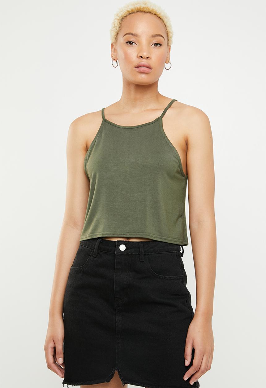 c(inch) - High neck crop top - khaki
