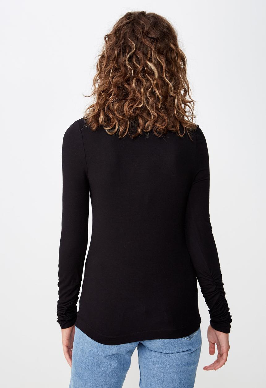 Cotton On - Coco longe sleeve high neck top - black