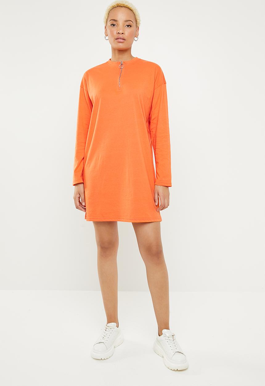 Missguided - Oversized long sleeve zip T-shirt dress - orange