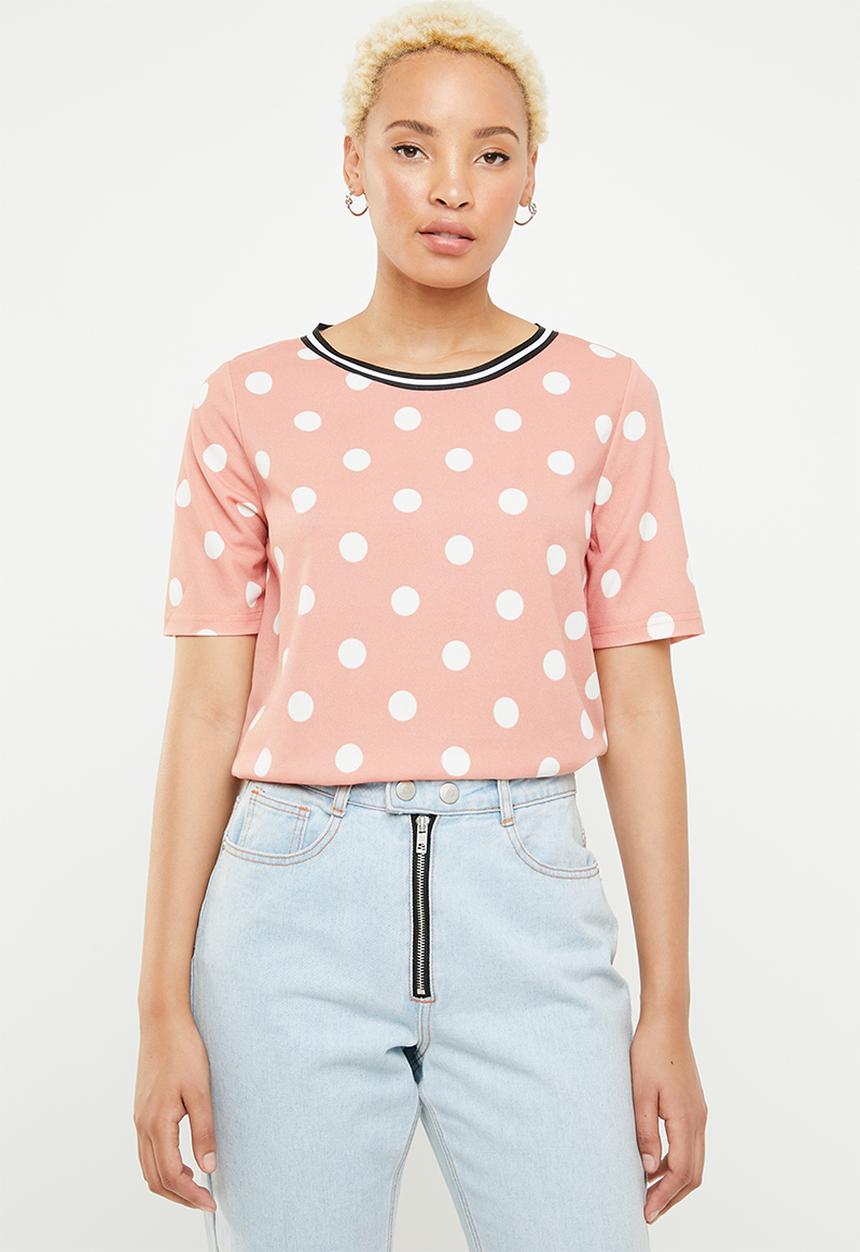 c(inch) - Contrast trim T-shirt - pink
