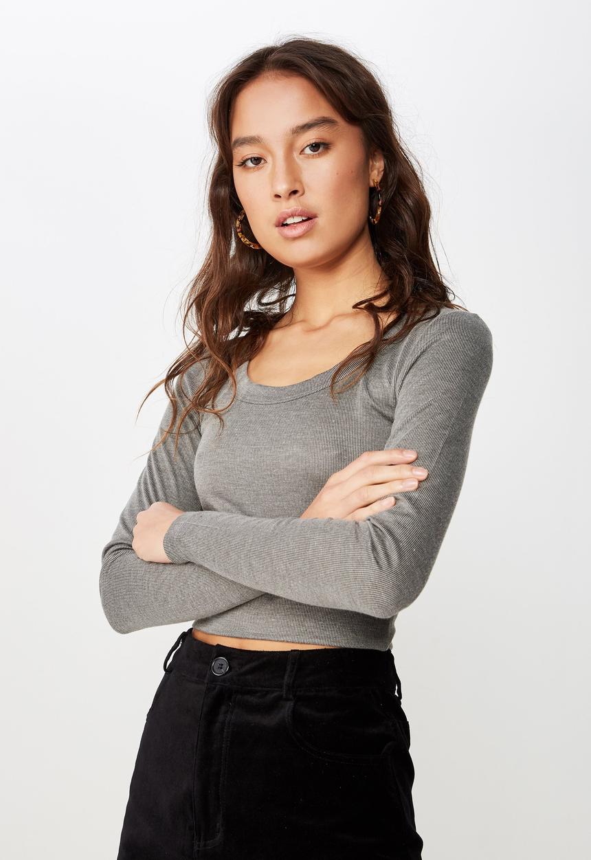 Cotton On - Lauren scoop cut out long sleeve top - grey 