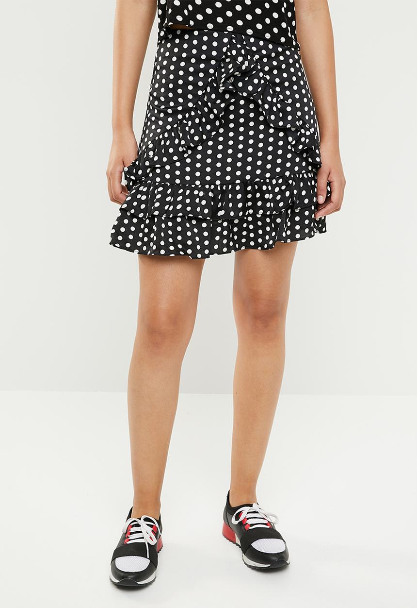 Missguided - Polka dot frill skirt - black