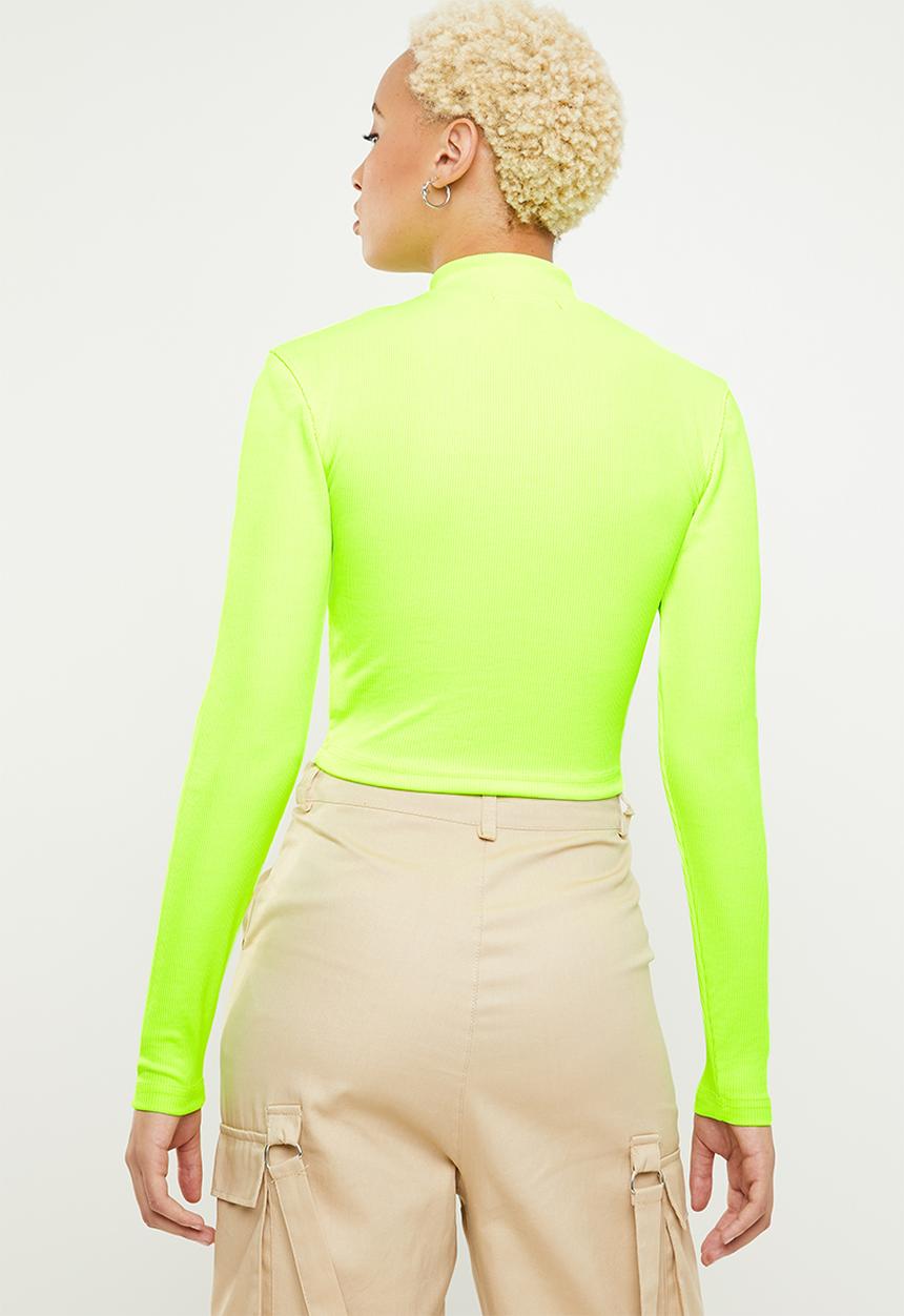 Missguided - Zip front ls ribbed crop top - green