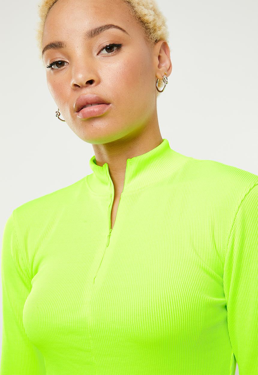 Missguided - Zip front ls ribbed crop top - green