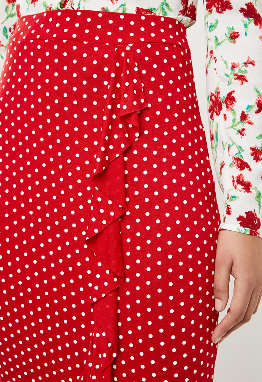 Missguided - Polka dot frill midi skirt - red
