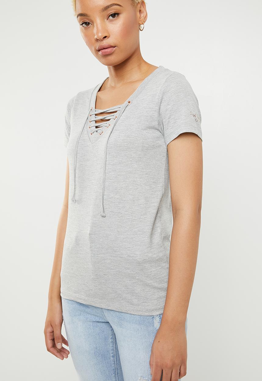 SOVIET - Ladies lace up tee - grey 