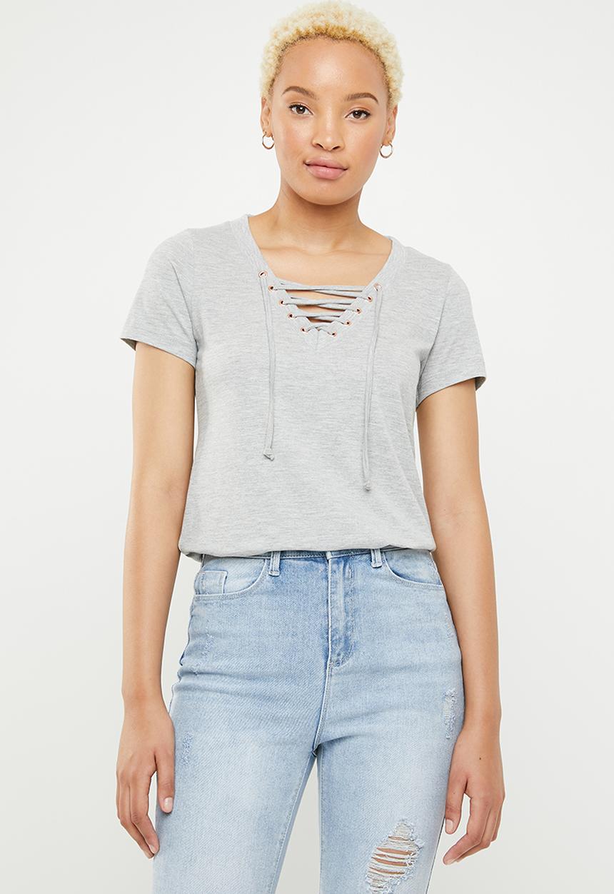 SOVIET - Ladies lace up tee - grey 