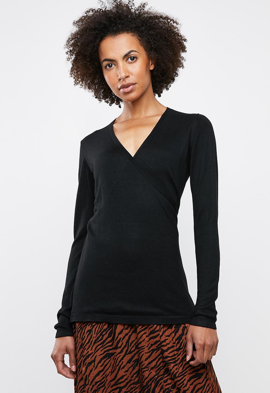 edit - Wrapover jersey with belt - black