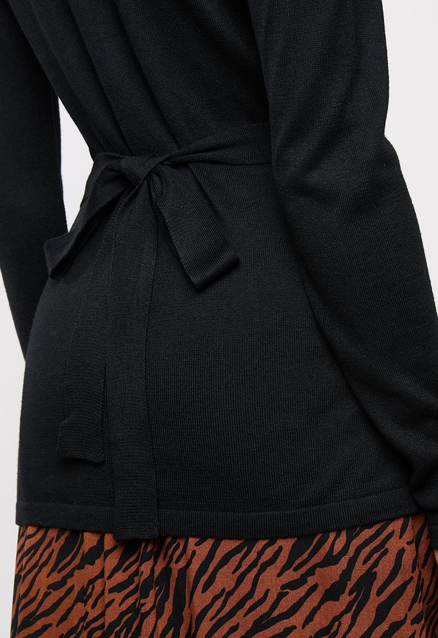 edit - Wrapover jersey with belt - black