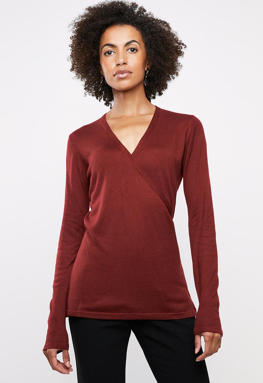 edit - Wrapover jersey with belt - red