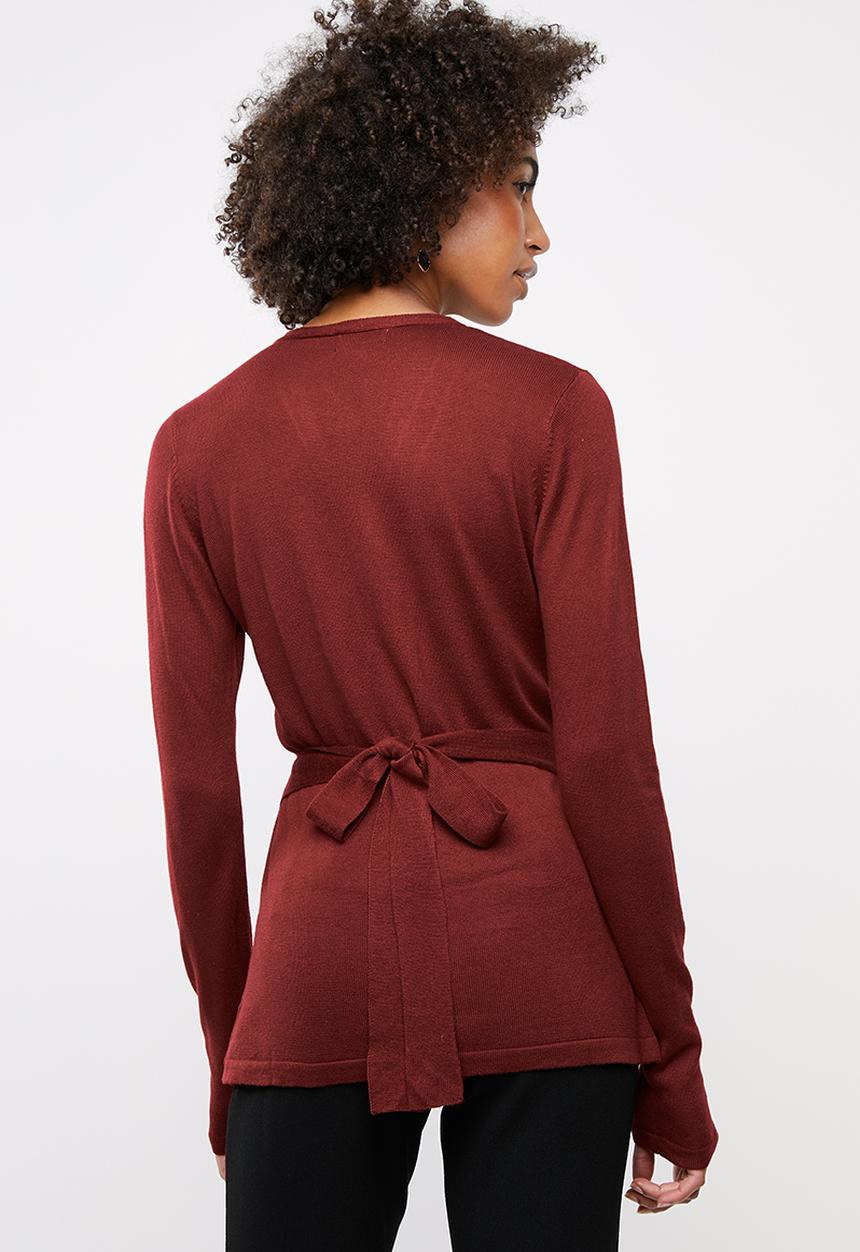 edit - Wrapover jersey with belt - red