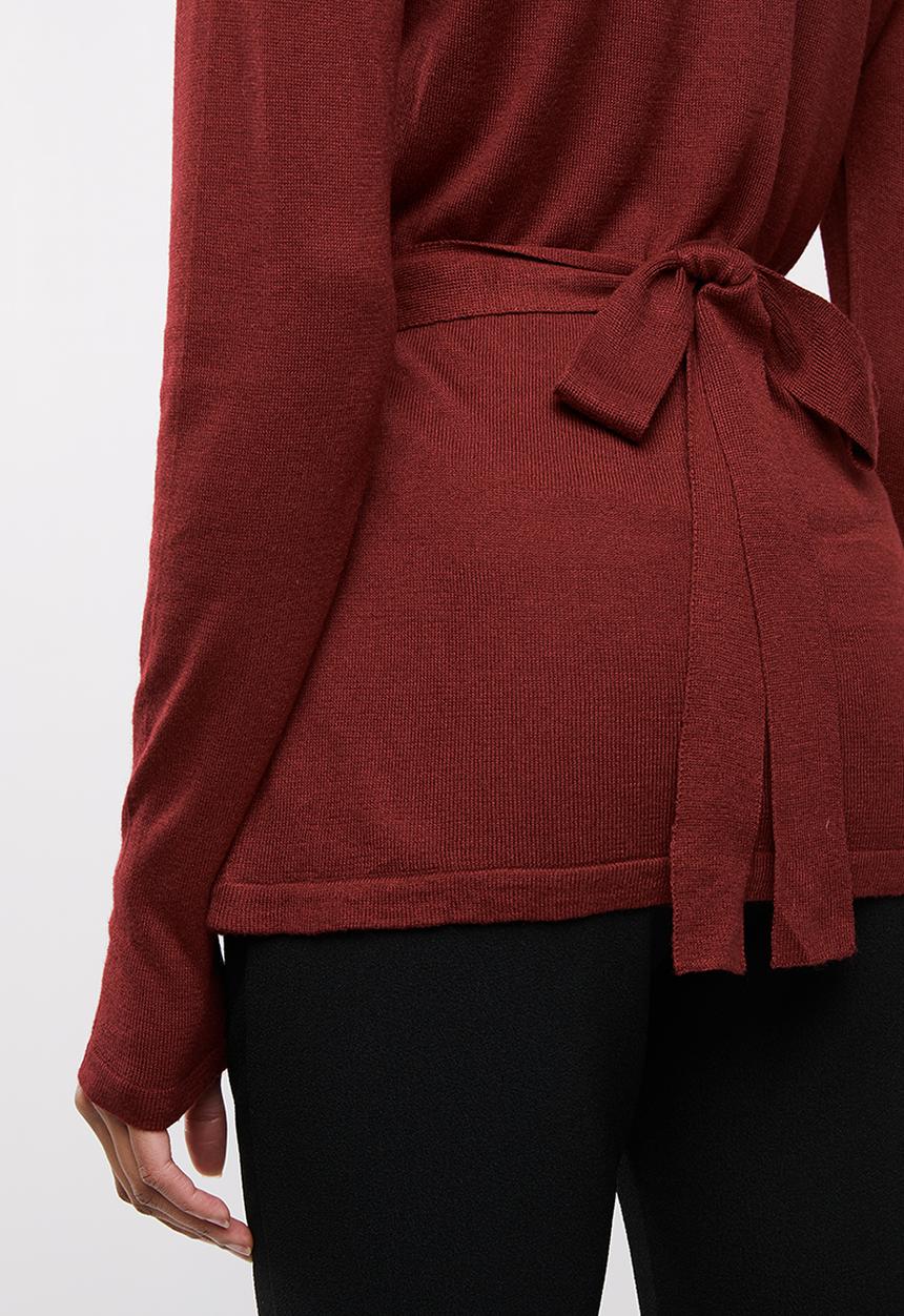 edit - Wrapover jersey with belt - red