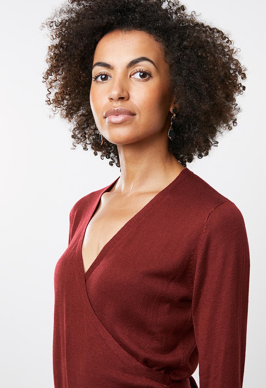 edit - Wrapover jersey with belt - red