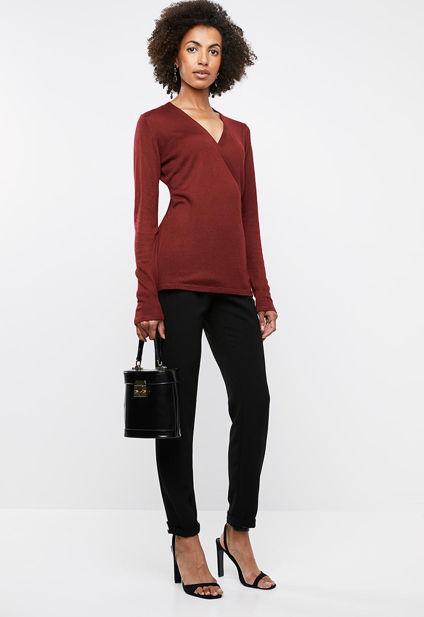 edit - Wrapover jersey with belt - red