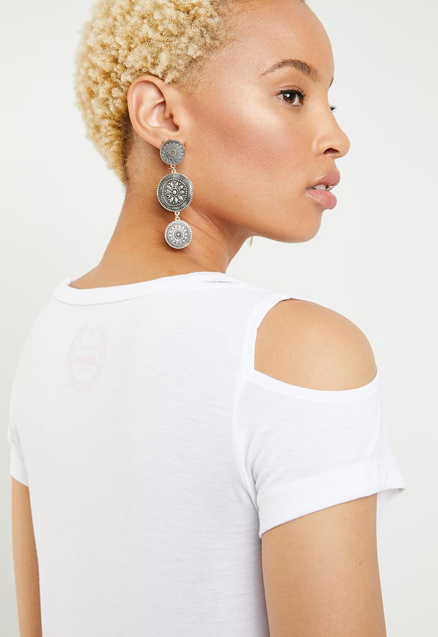 SOVIET - Ladies cold shoulder tee - white