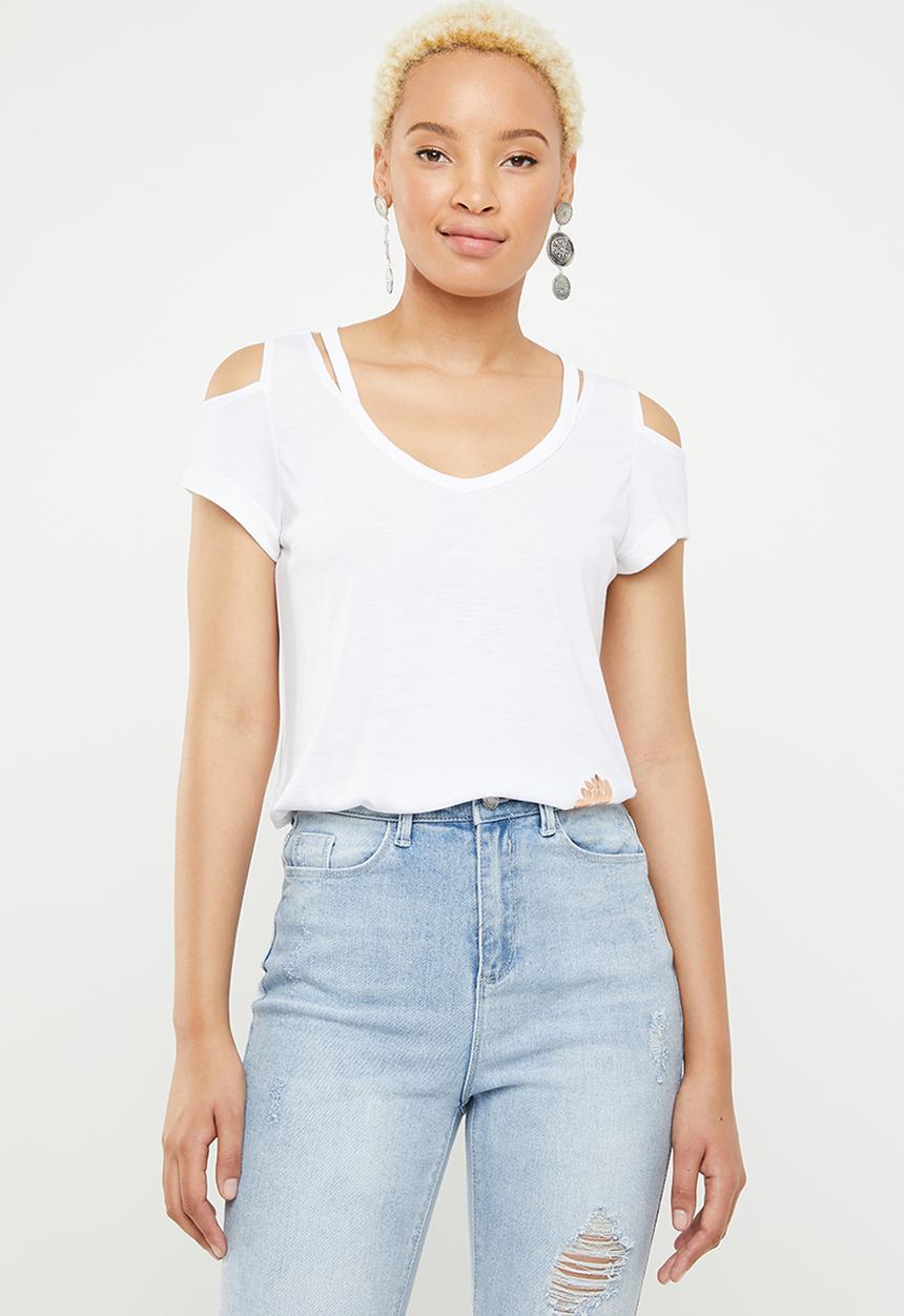 SOVIET - Ladies cold shoulder tee - white