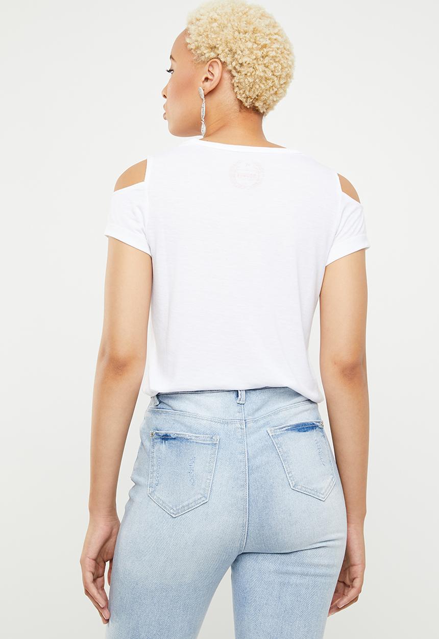 SOVIET - Ladies cold shoulder tee - white