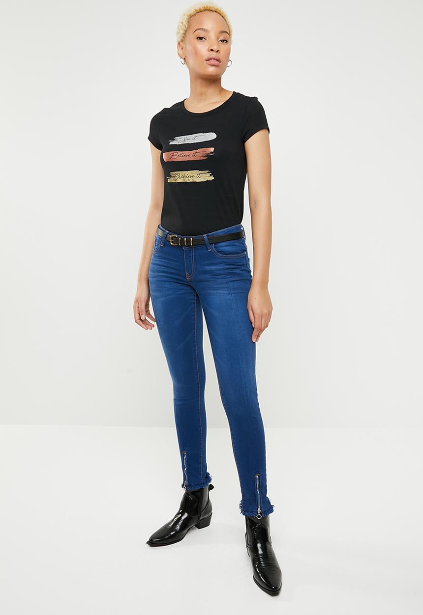 SOVIET - Ladies skinny jean with zip detail - blue