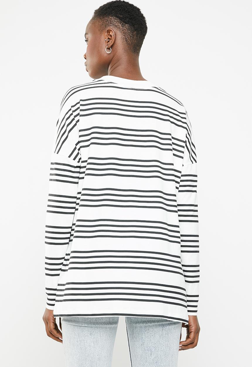 Noisy May - Helen long sleeve shilo hem top - black & white