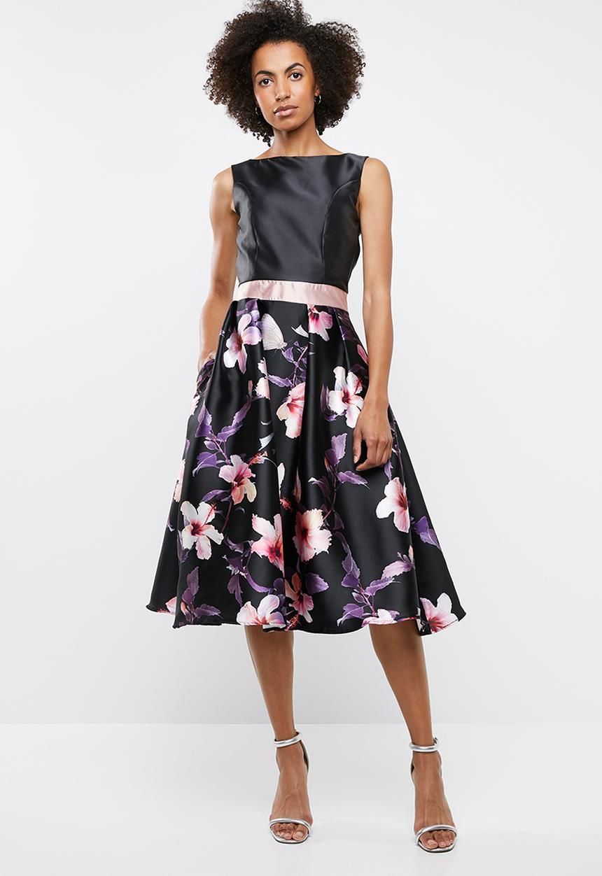 edit - Colour block satin dress - black