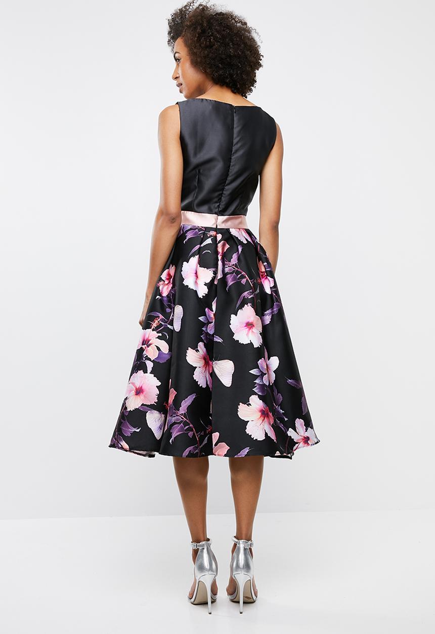 edit - Colour block satin dress - black