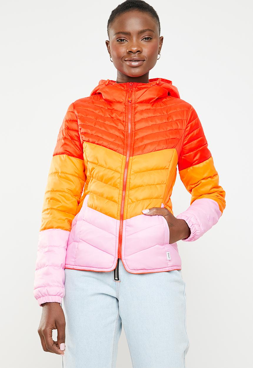 ONLY - Demi blocked hooded jacket - orange & pink