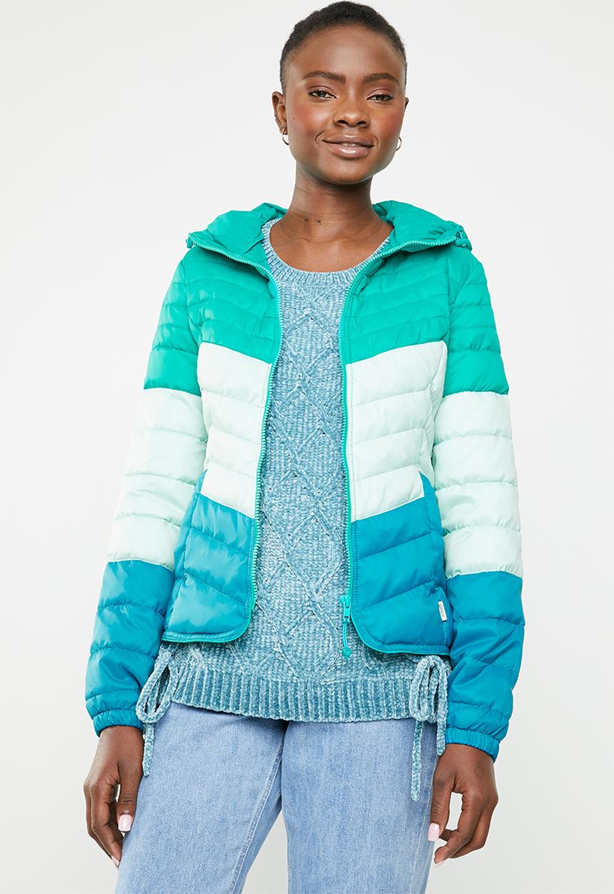 ONLY - Demi blocked hooded jacket - green & blue