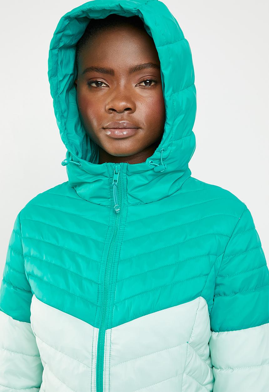 ONLY - Demi blocked hooded jacket - green & blue
