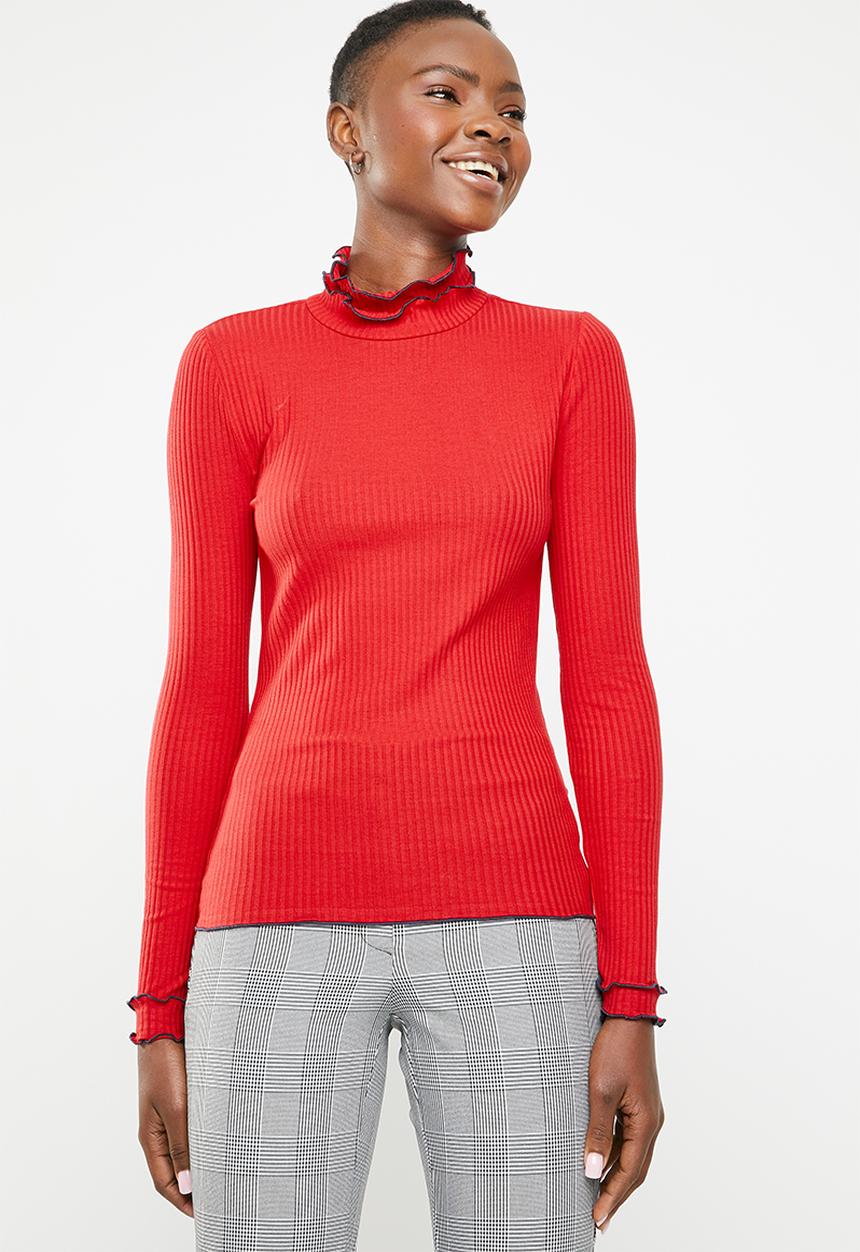 ONLY - Ida long sleeve turtleneck top - red
