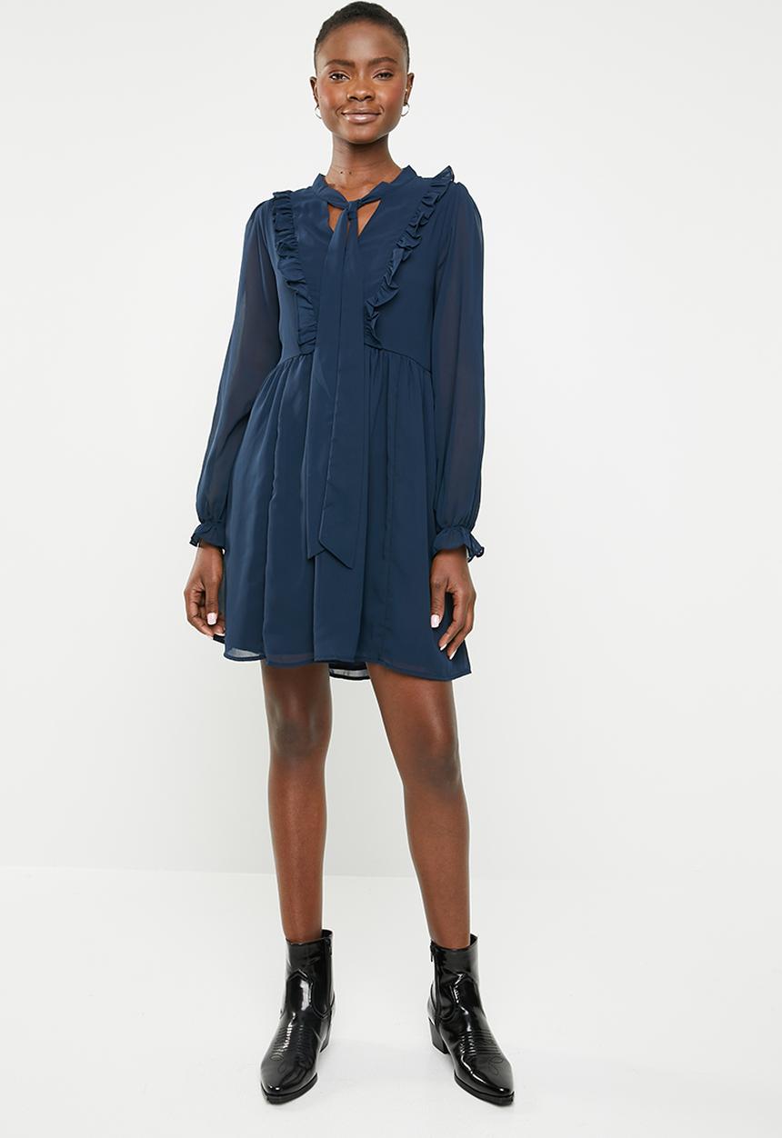 Brave Soul - Christie ruffle sleeve dress - navy