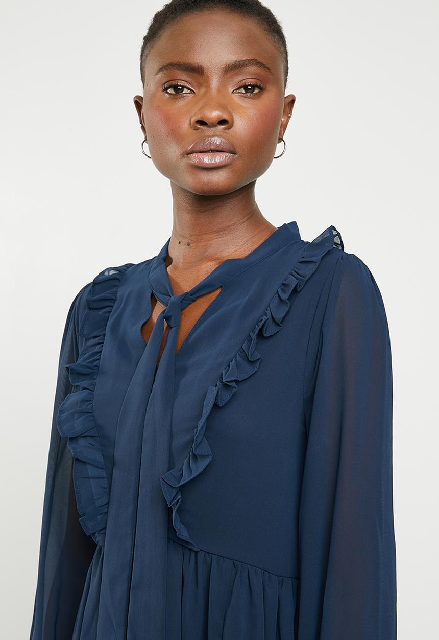 Brave Soul - Christie ruffle sleeve dress - navy