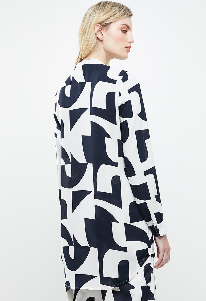 Vero Moda - Boldonia long sleeve long shirt - white & navy