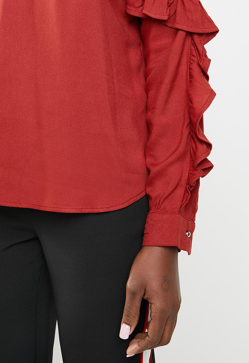 Superbalist - Ruffle zip blouse - red
