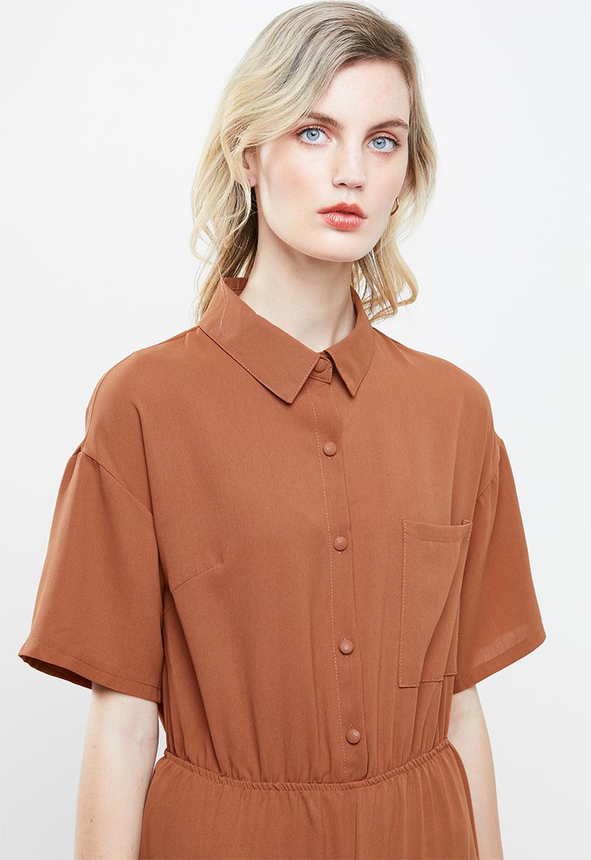 Missguided - Short sleeve utility jumpsuit - rust