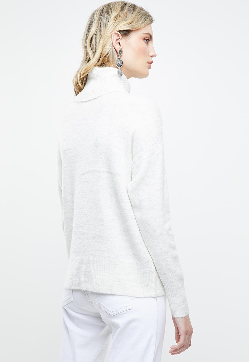 Jacqueline de Yong - Drea long sleeve roll neck pullover - white & grey