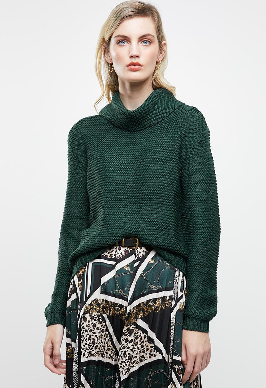Jacqueline de Yong - Baskina long sleeve roll neck pullover top - green